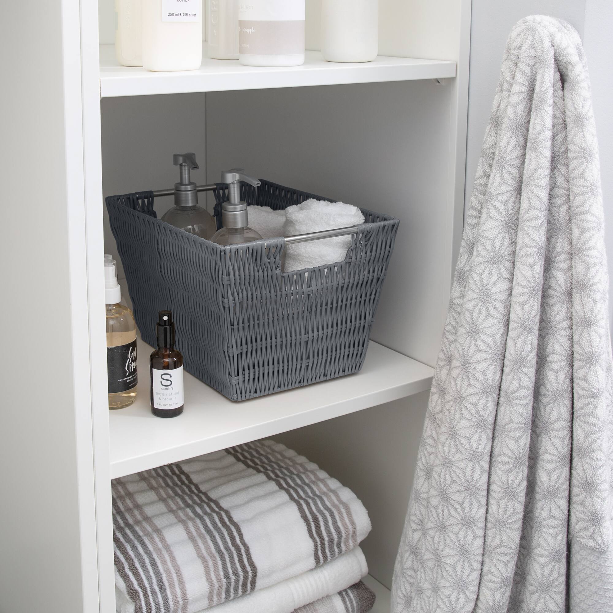Simplify Medium Charcoal Rattan Storage Basket